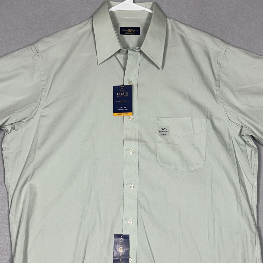Club Room Dress Shirt Mens 16.5 L Estate Dress Green SS Button-Down NEW